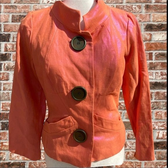 Tracy Reese (Neiman Marcus) NWT orange linen blend coat with pink sheen / 8